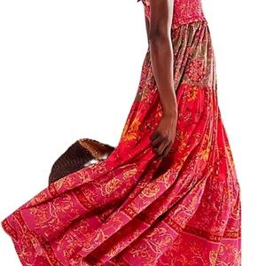 Vibrant Red Floral Maxi Dress